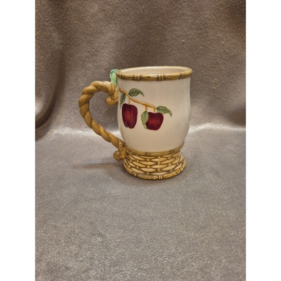 Apple Basket Cracker Barrel 5" Coffee Mug Red Apples Brown Wicker Weave - Picture 6 of 9